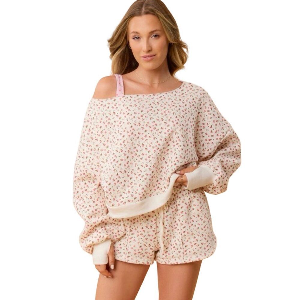 Blogilates Dance Studio Sweatshirt - Size Small - Cream Floral